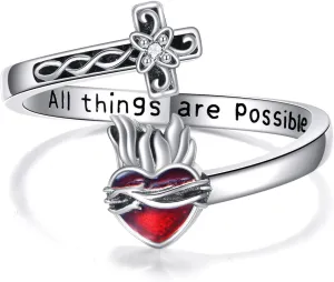 ONEFINITY Cross Rings for Women 925 Sterling Silver Jesus/Mustard Seed Cross Ring Faith over Fear Hope Spoon Rings Christian Religion Jewelry for Women Daughter Friend