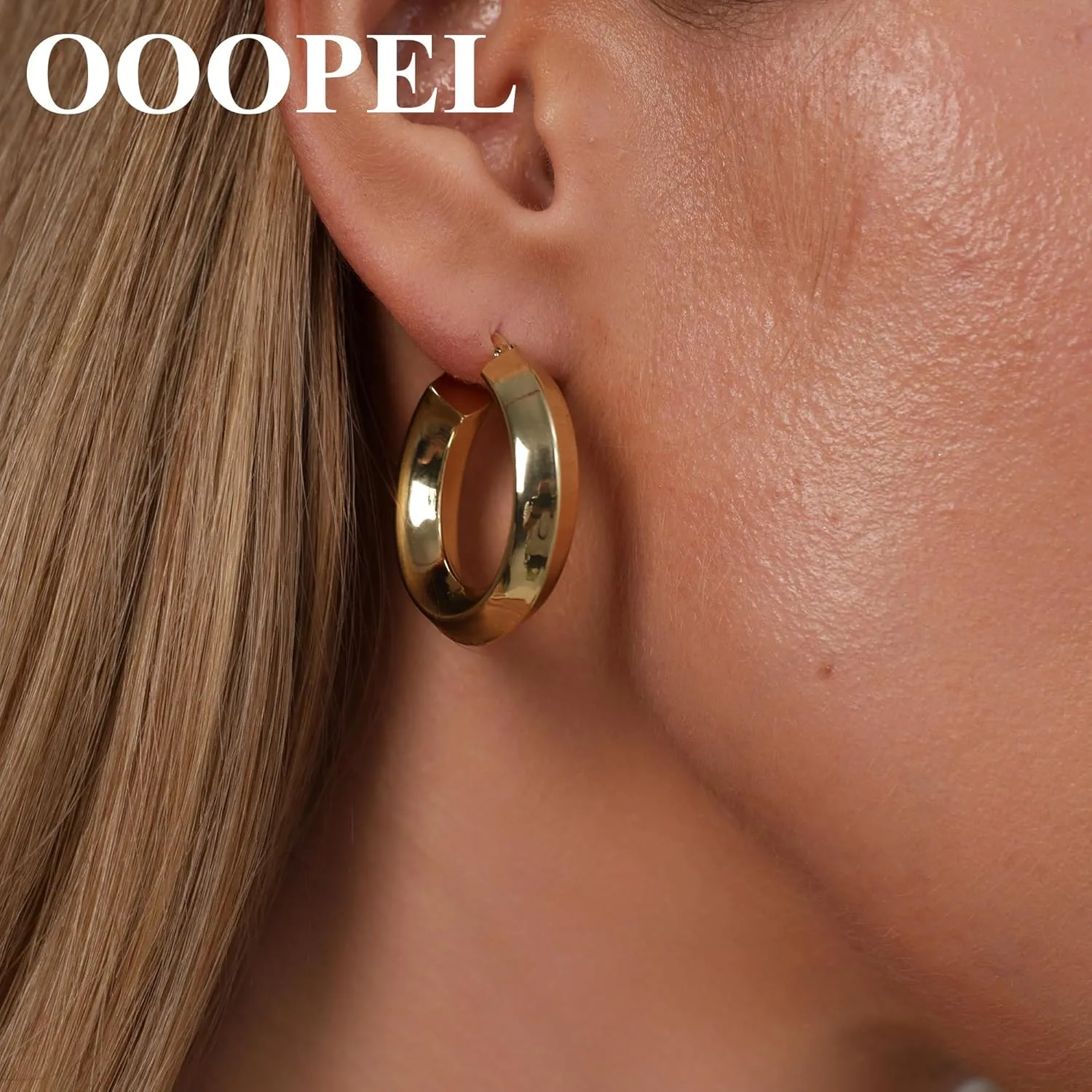 OOOPEL 7mm Thick Gold Chunky Earrings 925 Sterling Silver Hoop Earrings for Women Hollow Tube Hoops Earrings Hypoallergenic Lightweight Large Hoop Earrings Women Jewelry Gifts 30/40/50/60MM