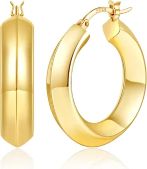 OOOPEL 7mm Thick Gold Chunky Earrings 925 Sterling Silver Hoop Earrings for Women Hollow Tube Hoops Earrings Hypoallergenic Lightweight Large Hoop Earrings Women Jewelry Gifts 30/40/50/60MM