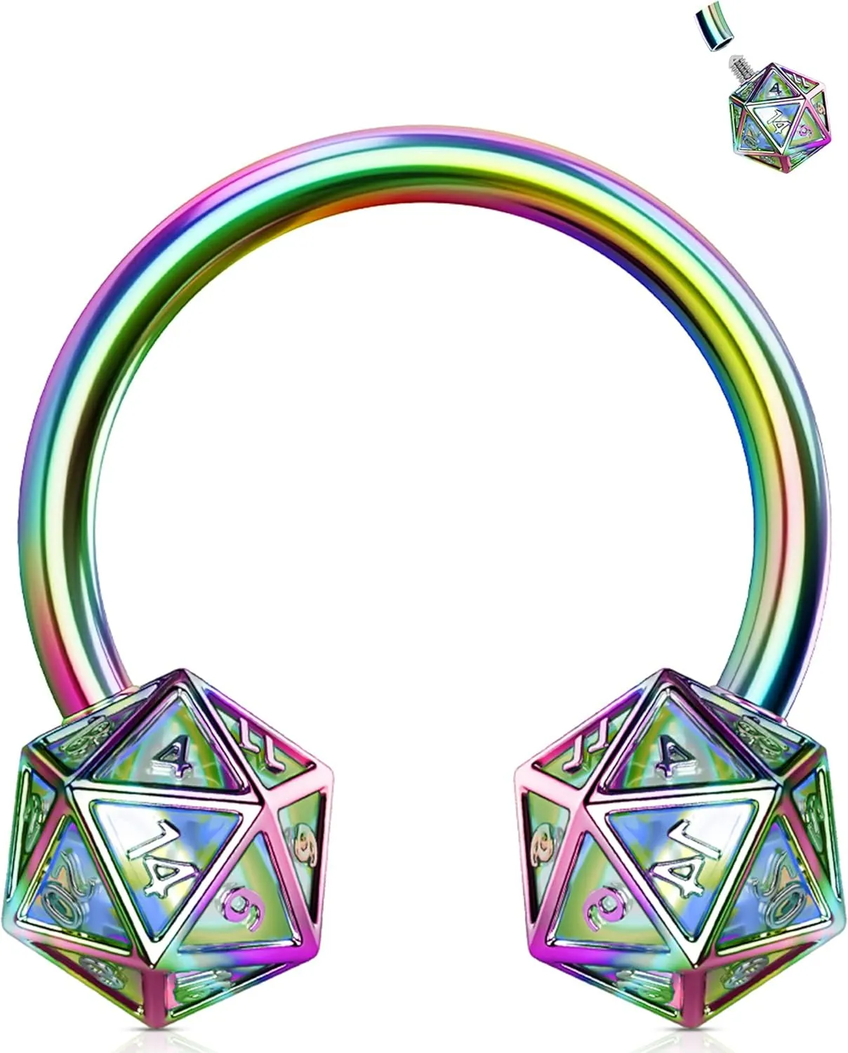 OUFER 16G Septum Rings, 316L Surgical Steel Septum Piercing Jewelry, Icosahedron Dice Internally Threaded Cartilage Earrings, Helix Daith Conch Piercing Jewelry for Women and Men