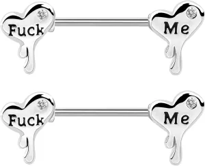 OUFER Cum Here Nipplerings Barbells 14G 316L Stainless Steel Melting Heart Shaped Nipple Piercing Jewelry Letter Heart Bar Barbell Body Piercing for Women Men