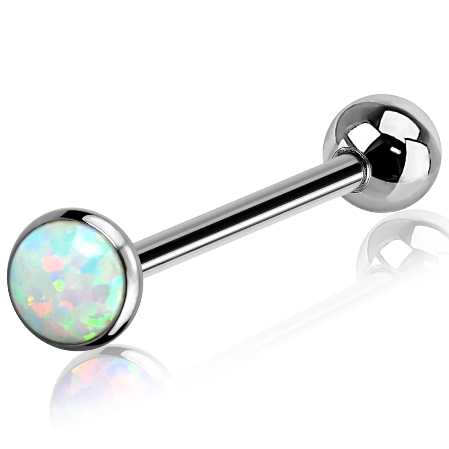 OUFER Titanium Tongue Piercing Barbell Jewelry Tongue Rings with White Opal G23 Solid Titanium Tongue Rings for Women Men