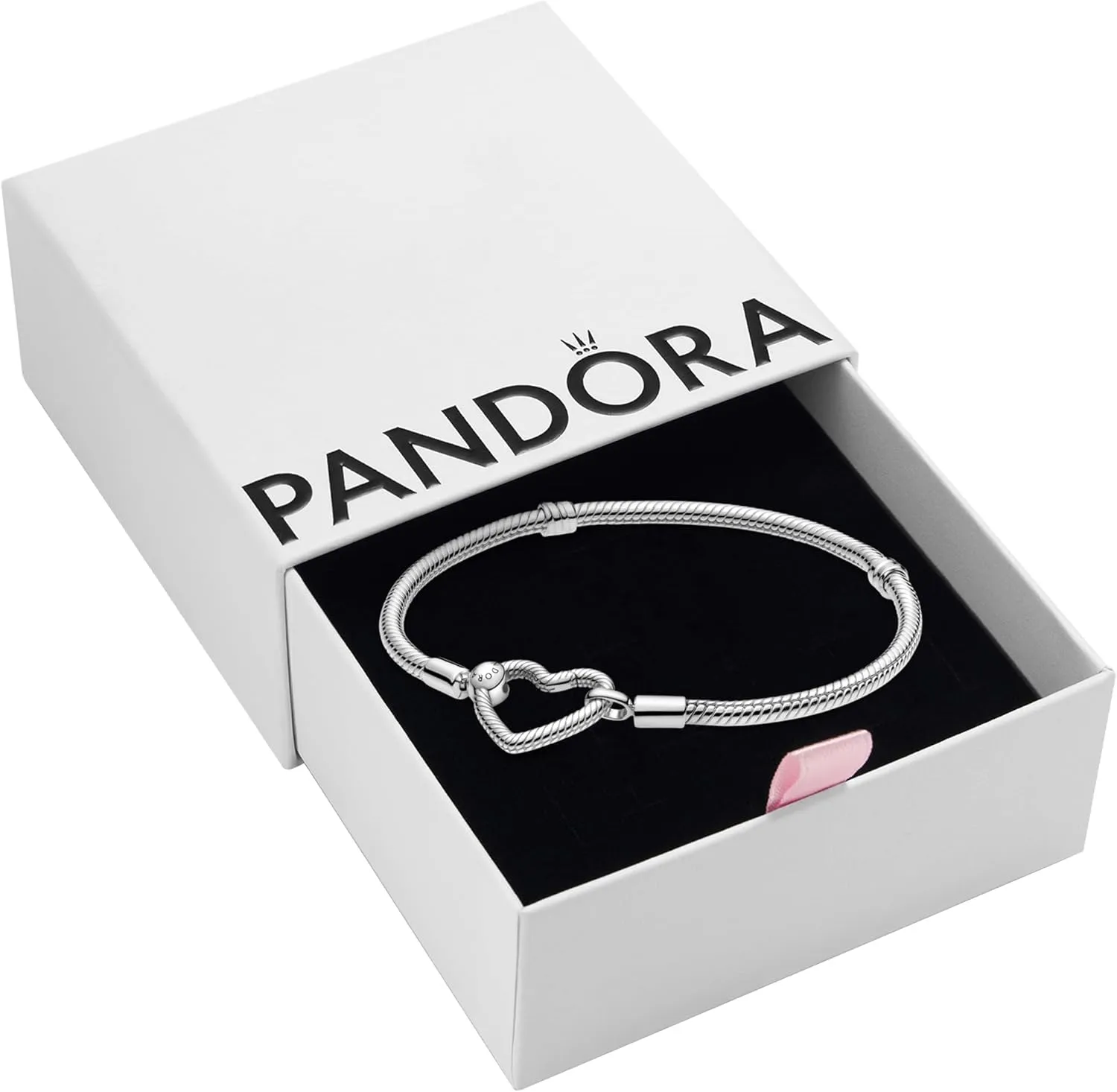 Pandora Moments Heart Clasp Snake Chain Bracelet - Charm Bracelet for Women - Compatible Moments Charms - Gift for Her - Sterling Silver - With Gift Box