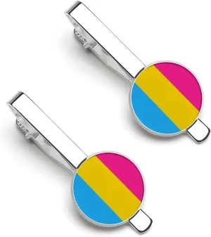Pansexual Flag Tie Clip Tack Pins Cufflinks Necktie Bar Pinch Business Wedding Clothing Accessories for Men Women