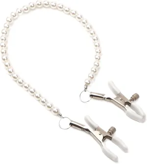Pearl Chain Nipple Clamps with Chain Necklace Non Piercing Stainless Steel Fake Body Ring Non-Piercing Body Jewelry Clips for Women
