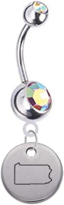 Pennsylvania State Silhouette Belly Button Navel Ring - Customize Your Gem Color