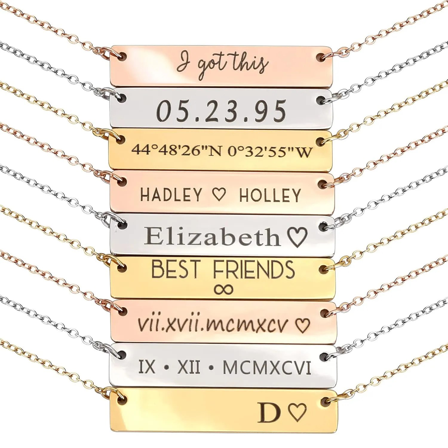 Personalized Name Bar Necklace, Custom Handwriting Initial Necklace, Bridesmaid Proposal, Wedding, Graduation, Christmas Holiday Gift for Her  4N