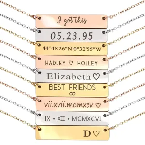 Personalized Name Bar Necklace, Custom Handwriting Initial Necklace, Bridesmaid Proposal, Wedding, Graduation, Christmas Holiday Gift for Her  4N