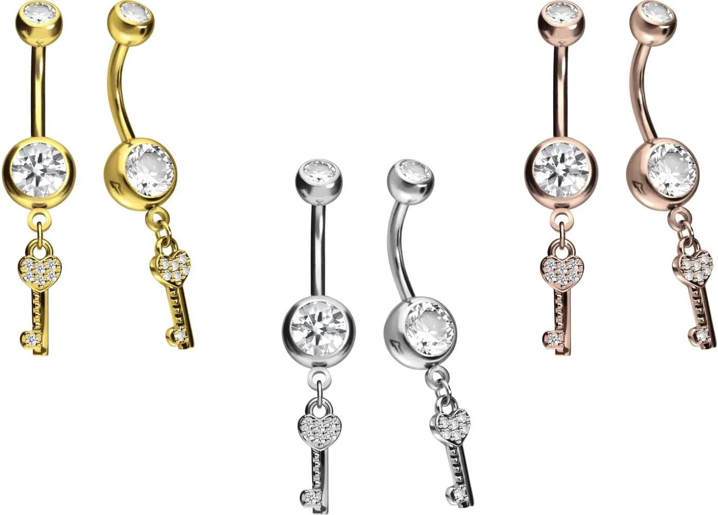 PIERCINGLINE 316L Surgical steel belly button ring dangle with brass design KEY Navel Ring Belly Piercing 14G