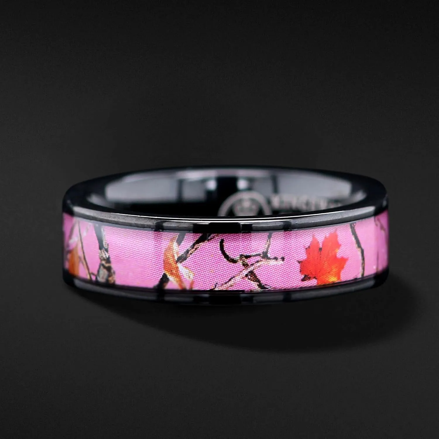 Pink Womens Black Camo Wedding Rings Set Stainless Steel Engagement Rings
