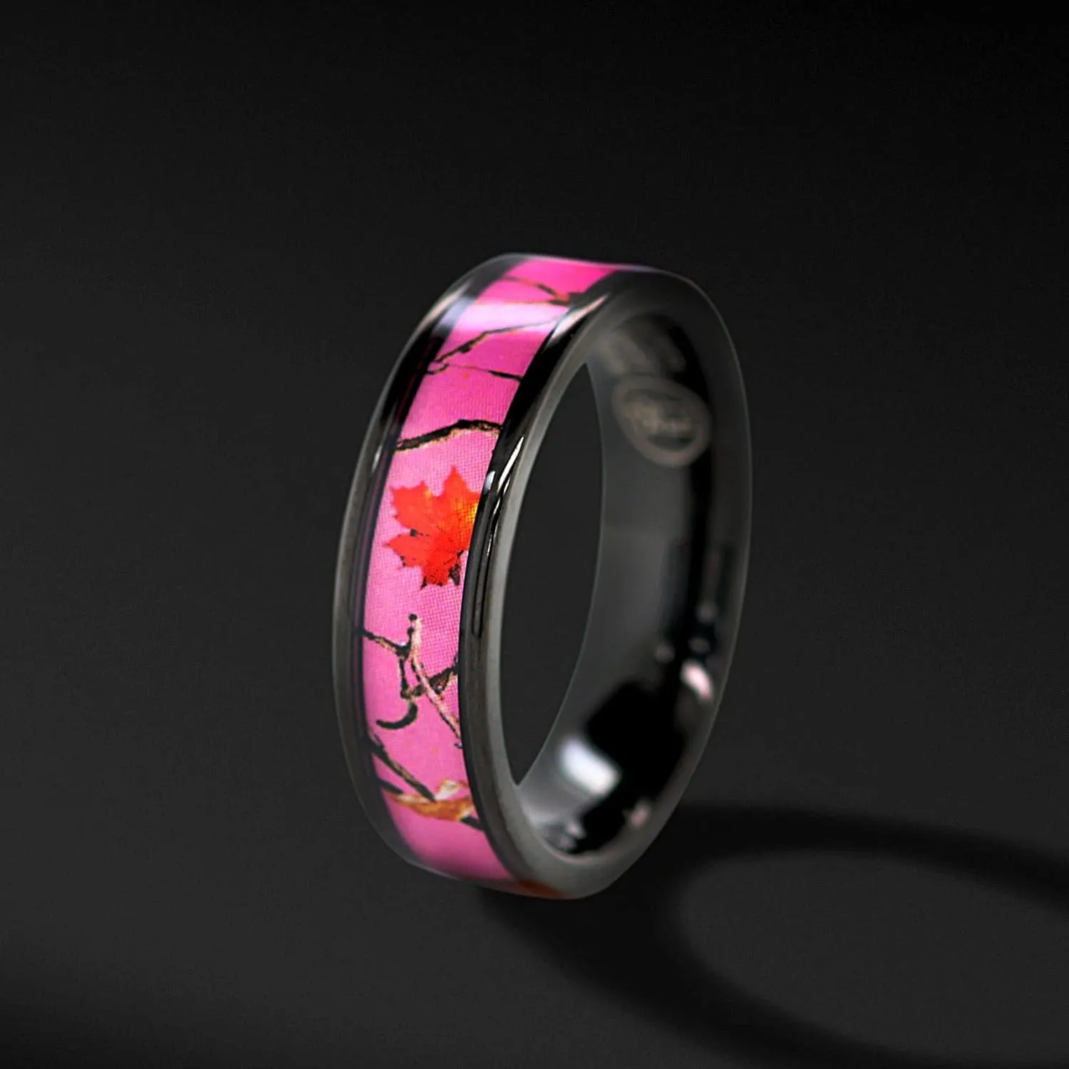 Pink Womens Black Camo Wedding Rings Set Stainless Steel Engagement Rings