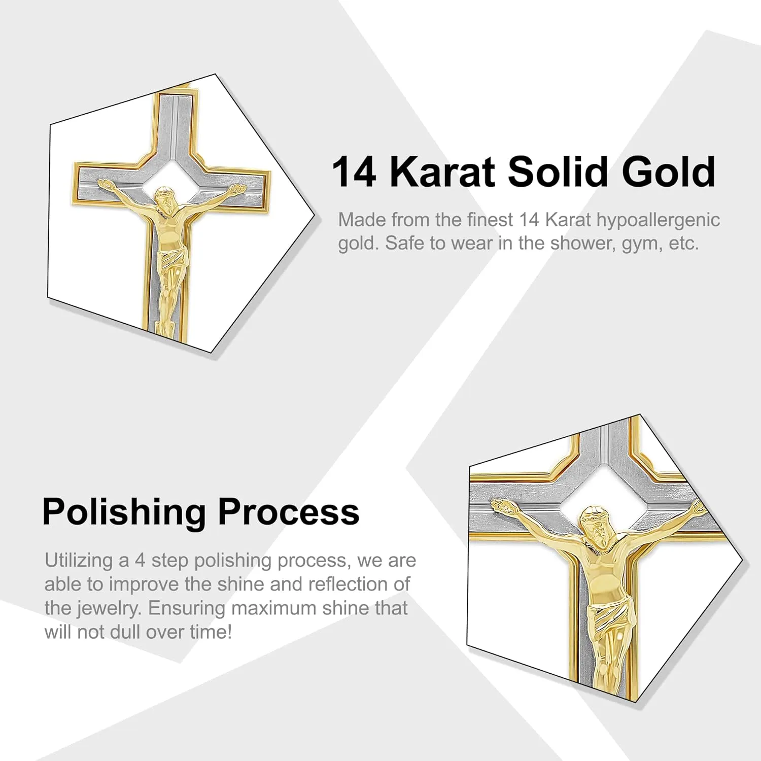 Plus - Luxury Collection - Gold Jesus Cross Pendant - 14 Karat Gold - Baptism - Great Gift for Christening (S)