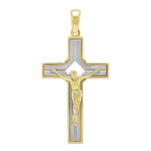 Plus - Luxury Collection - Gold Jesus Cross Pendant - 14 Karat Gold - Baptism - Great Gift for Christening (S)