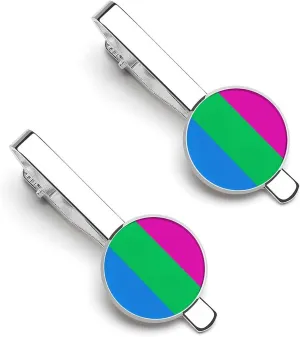 Polysexuality Pround Flag Tie Clip Tack Pins Cufflinks Necktie Bar Pinch Business Wedding Clothing Accessories for Men Women