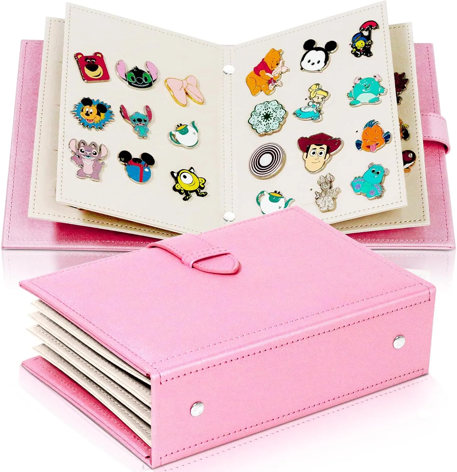 Portable Enamel Pin Album, CollectHall Pin Trading Book, to Display and Trade Your Pins, 42 Pins Capacity, PU Leather Pin Holder, Fit Rubber Pin Back, Pink