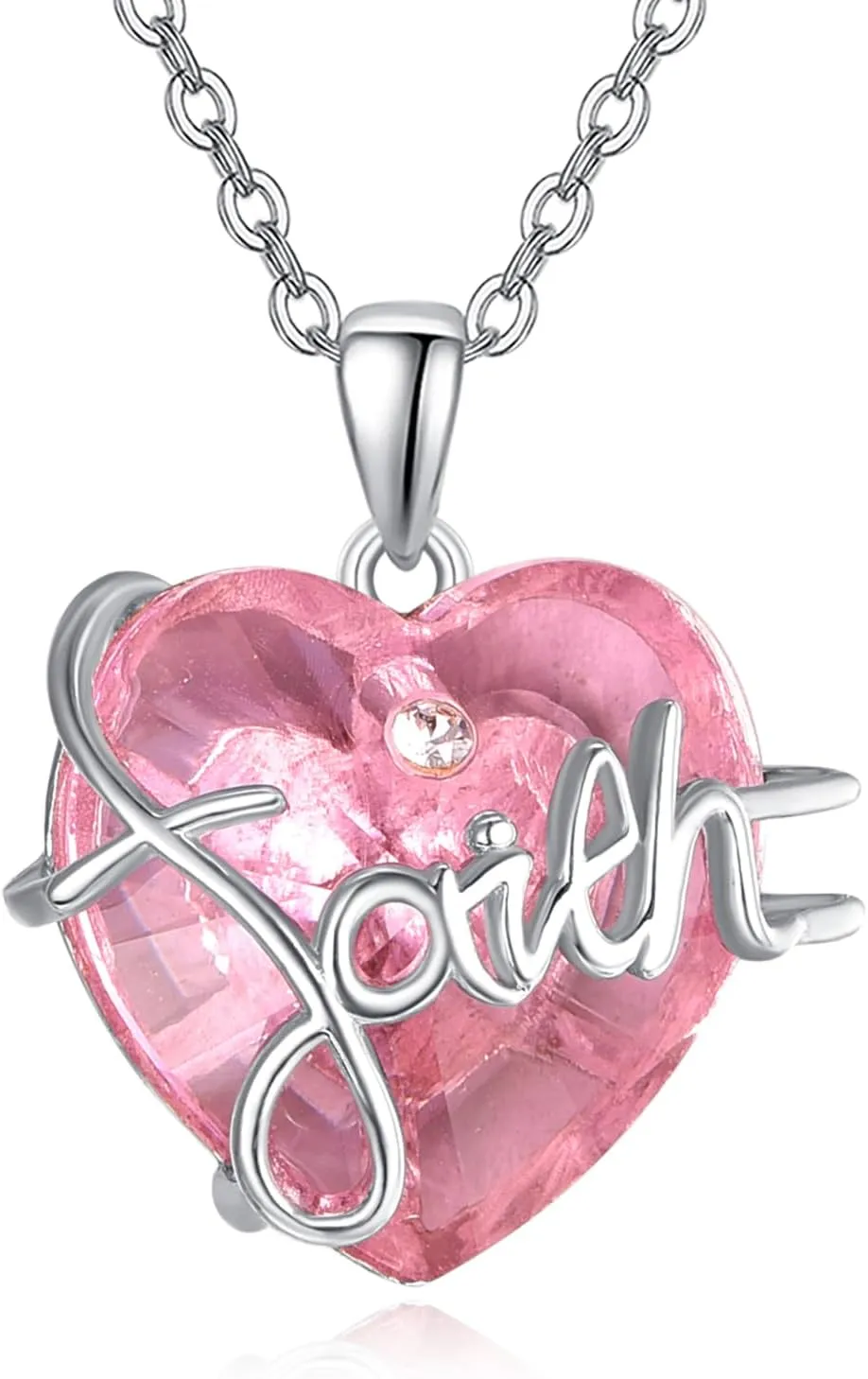 PRAYMOS Faith Necklace for Women Crystal Necklace Sterling Silver Christian Religious Necklace Faith Religious Christian Confirmation Jewelry Gifts 