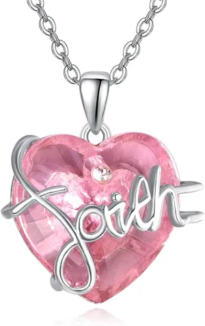 PRAYMOS Faith Necklace for Women Crystal Necklace Sterling Silver Christian Religious Necklace Faith Religious Christian Confirmation Jewelry Gifts 