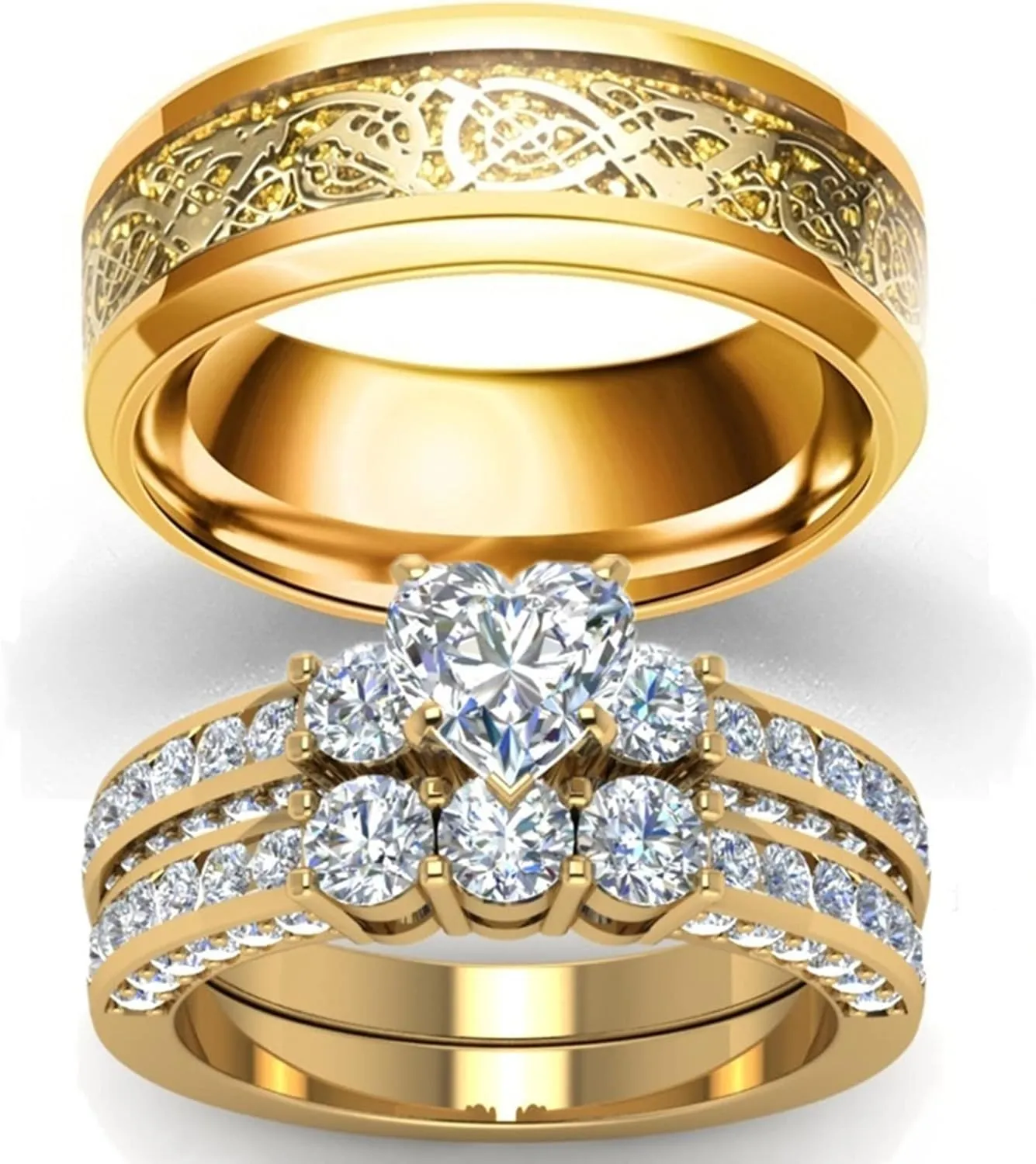 Promise Rings for Men Couples Gold, Cubic Zirconia Wedding Band Unisex Size 5-13, Gold Plated Matching Ring Bands Friendship Gift