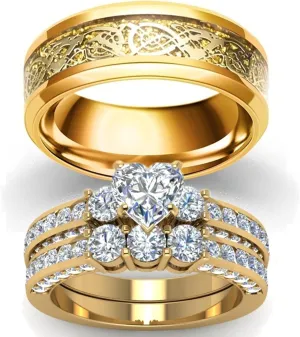 Promise Rings for Men Couples Gold, Cubic Zirconia Wedding Band Unisex Size 5-13, Gold Plated Matching Ring Bands Friendship Gift