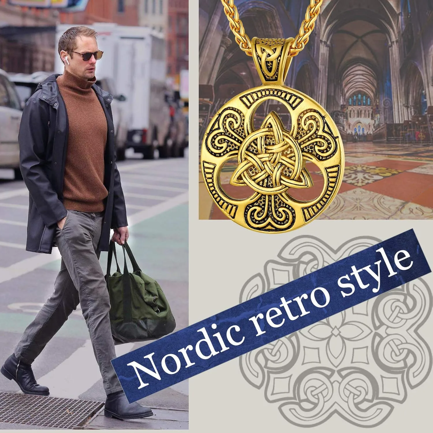 PROSTEEL 316L Stainless Steel Celtic Knot Triquetra Necklace, Irish Christian Cross Pendant Necklace for Men Women, Protection Amulet Jewelry, 22"-24" Adjustable, Come with Box