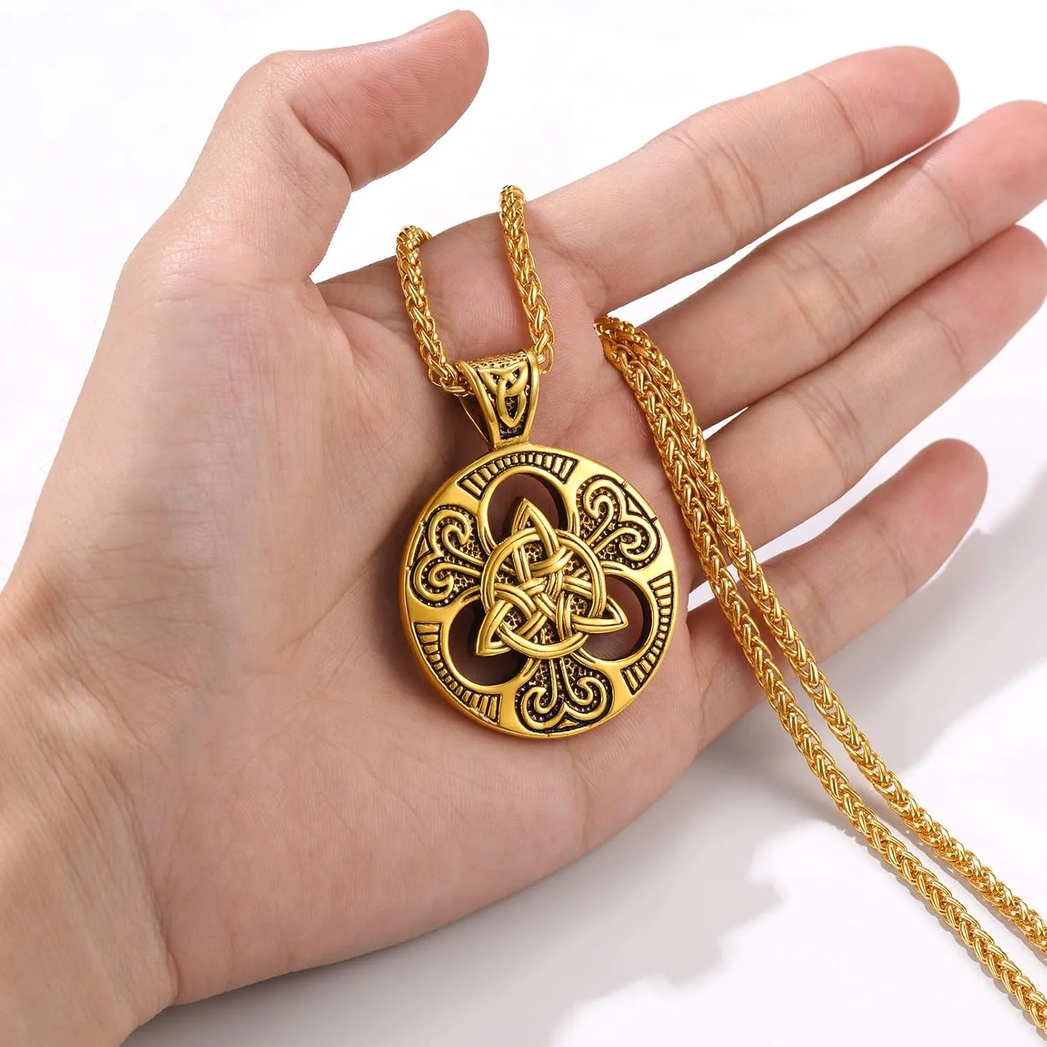 PROSTEEL 316L Stainless Steel Celtic Knot Triquetra Necklace, Irish Christian Cross Pendant Necklace for Men Women, Protection Amulet Jewelry, 22"-24" Adjustable, Come with Box