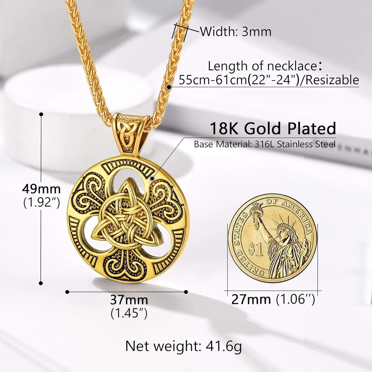 PROSTEEL 316L Stainless Steel Celtic Knot Triquetra Necklace, Irish Christian Cross Pendant Necklace for Men Women, Protection Amulet Jewelry, 22"-24" Adjustable, Come with Box
