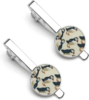 Puffins-Cute Tie Clip Tack Pins Cufflinks Necktie Bar Pinch Business Wedding Clothing Accessories for Men Women