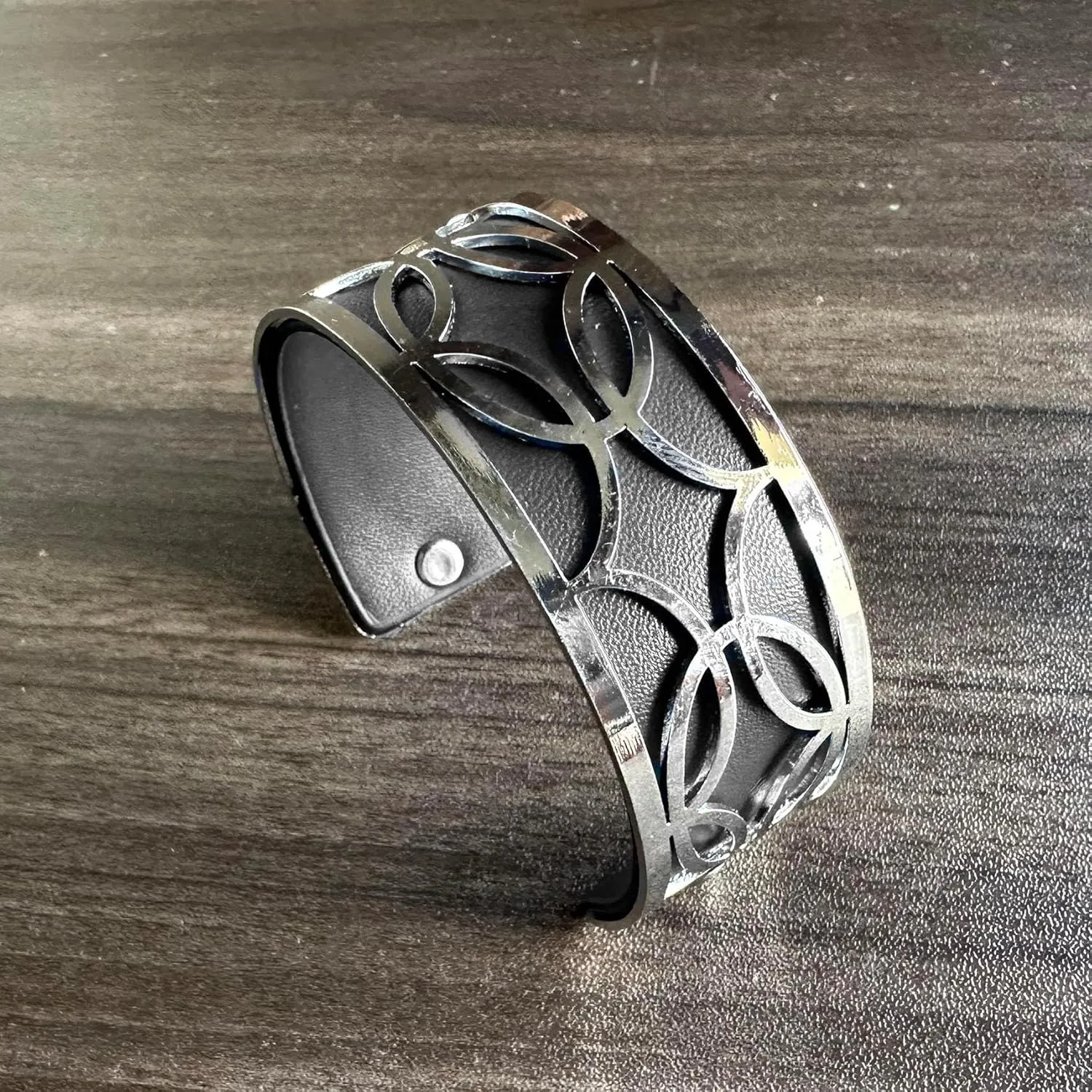 Punk Rock Alloy Geometric Pattern Pu Leather Open Cuff Bracelet