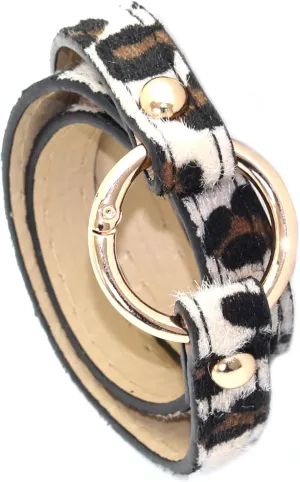 Punk Rock Alloy Hollow Circle Leopard Pattern Multi Layer Pu Leather Cuff Bracelet