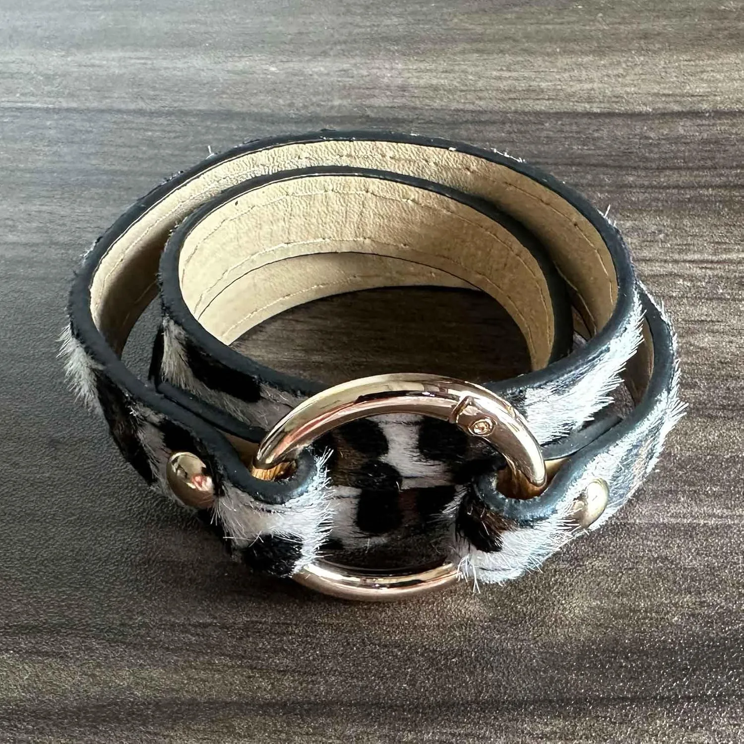 Punk Rock Alloy Hollow Circle Leopard Pattern Multi Layer Pu Leather Cuff Bracelet