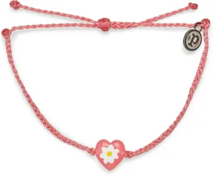 Pura Vida Daisy Heart Bead Bracelet - Adjustable Band, 100% Waterproof, Brand Charm - Petal Pink