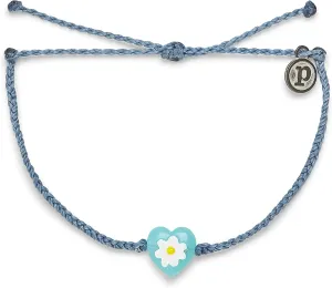 Pura Vida Daisy Heart Bead Bracelet - Adjustable Band, 100% Waterproof, Brand Charm