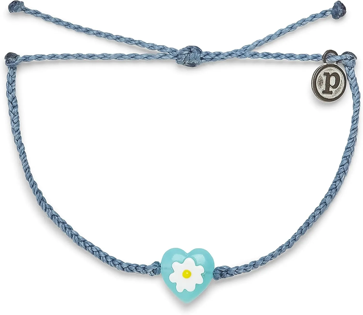Pura Vida Daisy Heart Bead Bracelet - Adjustable Band, 100% Waterproof, Brand Charm