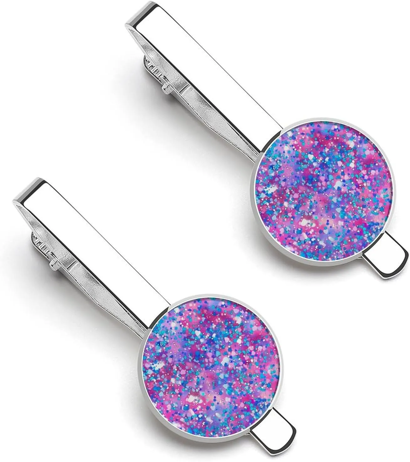 Purple Glitter Pattern Tie Clip Tack Pins Cufflinks Necktie Bar Pinch Business Wedding Clothing Accessories for Men Women
