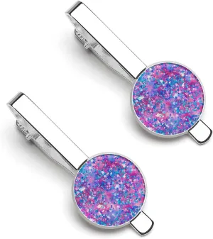 Purple Glitter Pattern Tie Clip Tack Pins Cufflinks Necktie Bar Pinch Business Wedding Clothing Accessories for Men Women