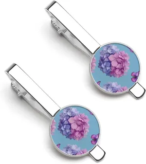 Purple Hydrangeas Butterfly Tie Clip Tack Pins Cufflinks Necktie Bar Pinch Business Wedding Clothing Accessories for Men Women
