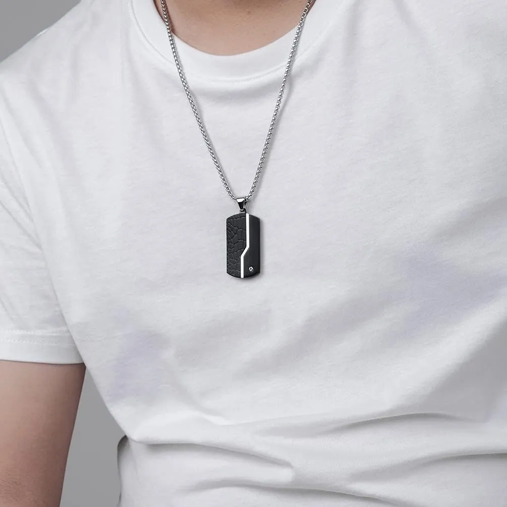 putouzip Men Black Dog Tag Necklace,316L Stainless Steel Cuban Link Chain Iced Out Pendant Necklace