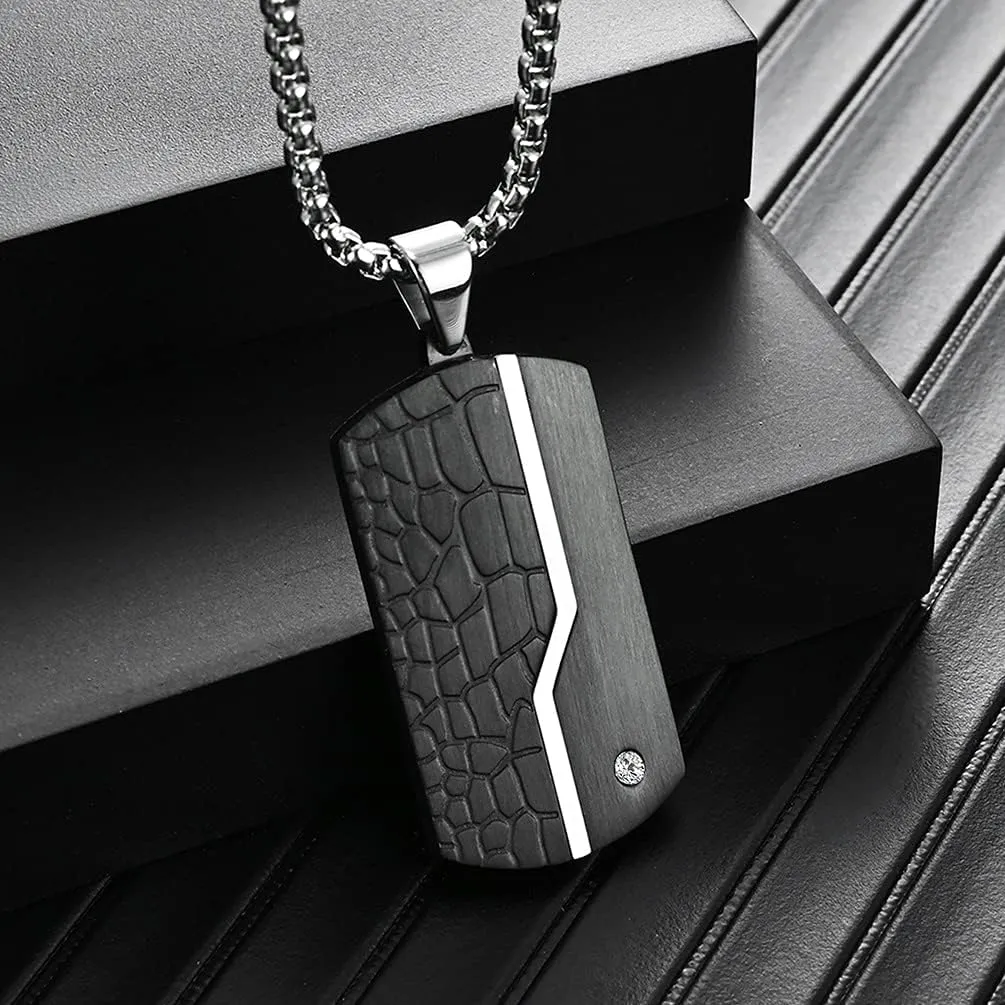 putouzip Men Black Dog Tag Necklace,316L Stainless Steel Cuban Link Chain Iced Out Pendant Necklace