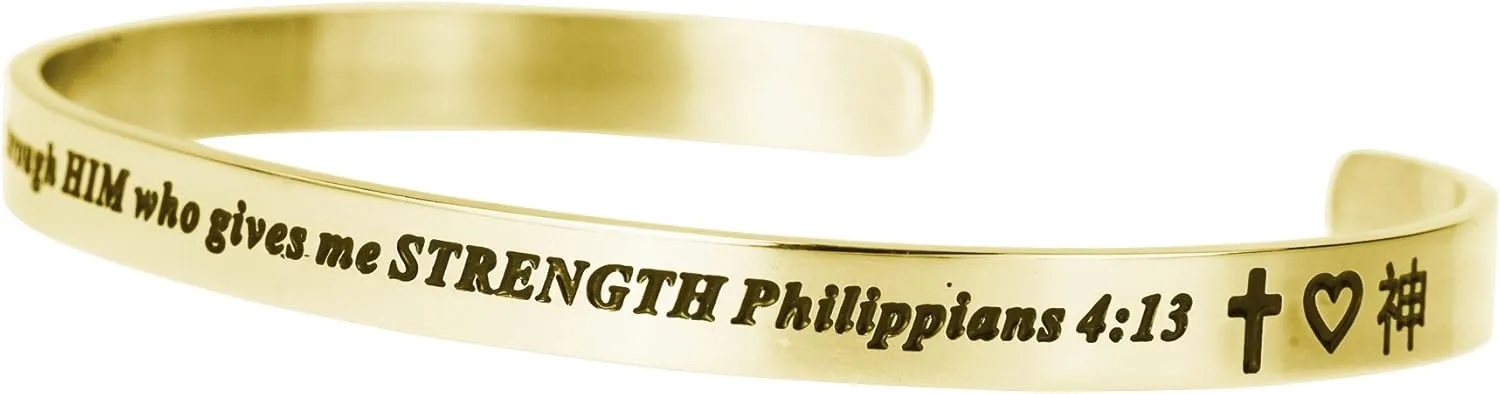 Qina C. I Can Do Everything Through Him Who Gives Me Strength Adjustable Cuff Bracelet Wristband Bangle