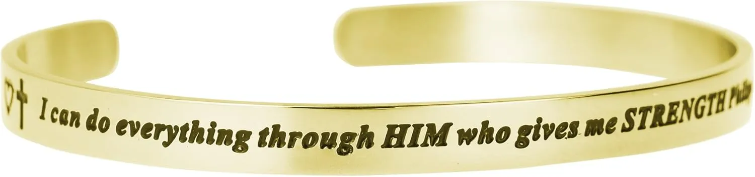 Qina C. I Can Do Everything Through Him Who Gives Me Strength Adjustable Cuff Bracelet Wristband Bangle