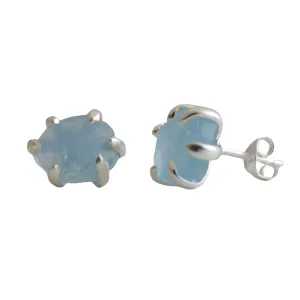 Raw Aquamarine 6-8mm Sterling Silver Stud Earrings for Women - Hypoallergenic Handmade Blue Gemstone Gem Birthstone Jewelry - Birthday Gift Ideas for Women -Valentine's Day Gift (sterling-silver)