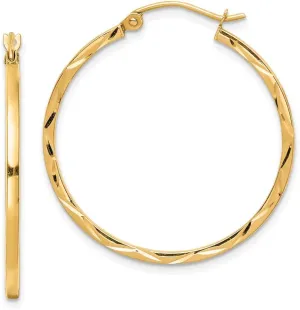 Real 10k Yellow Gold 1.5x30mm Diamond-Cut Hoop Earrings - 33mm x 31mm
