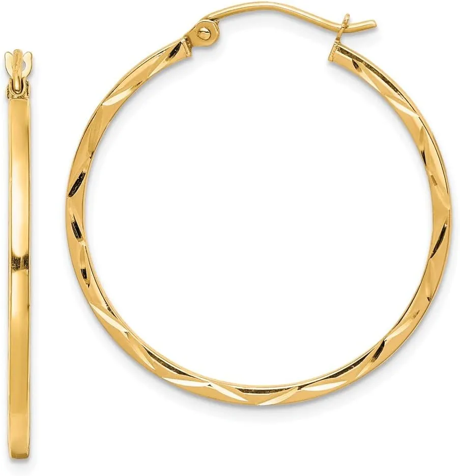 Real 10k Yellow Gold 1.5x30mm Diamond-Cut Hoop Earrings - 33mm x 31mm