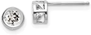 Real 14k White Gold 4mm Bezel April/White Topaz Post Studs Earrings 4mm