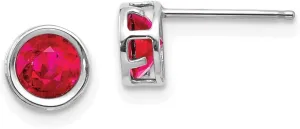 Real 14k White Gold 5mm Bezel Ruby Stud Earrings 5mm