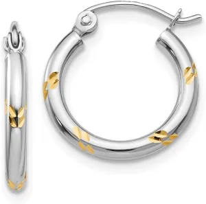 Real 14k White Gold Hoop Earrings - 12mm x 2mm