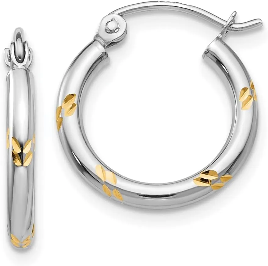 Real 14k White Gold Hoop Earrings - 12mm x 2mm