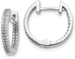 Real 14k White Gold Inside-Out Diamond Hinged Hoop Earrings - 14mm x 15mm (.204 cttw.)