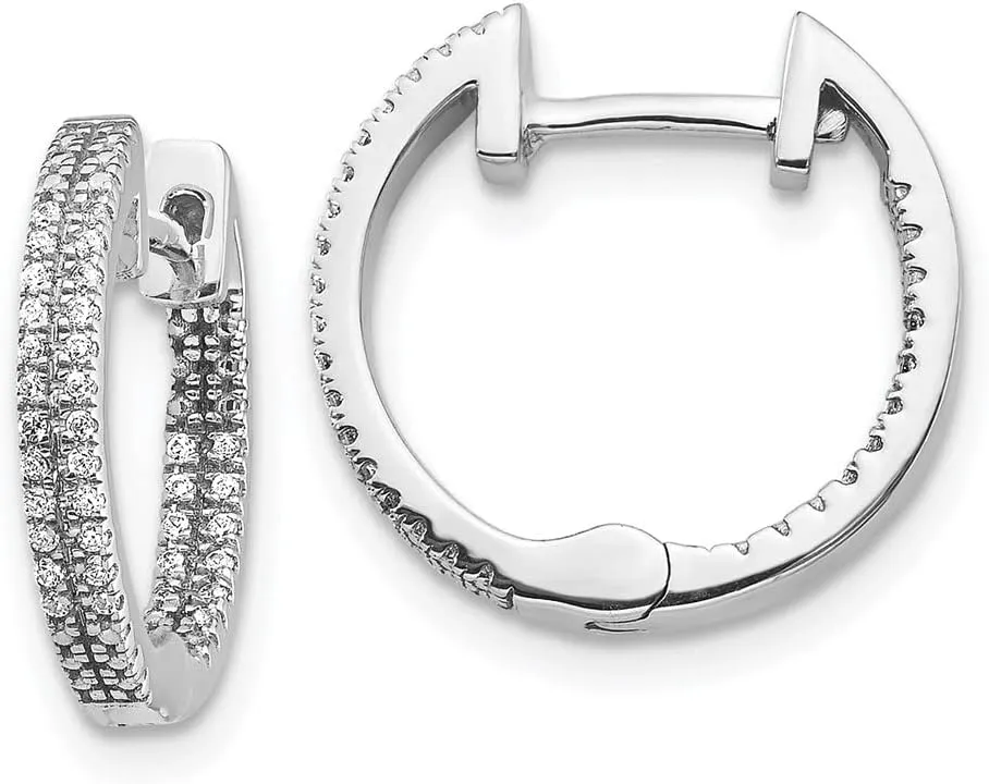 Real 14k White Gold Inside-Out Diamond Hinged Hoop Earrings - 14mm x 15mm (.204 cttw.)