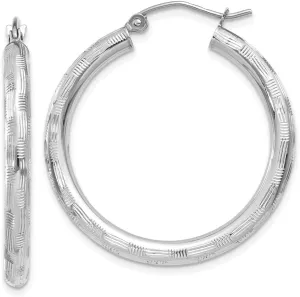 Real 14k White Gold Textured Hoop Earrings 30mm